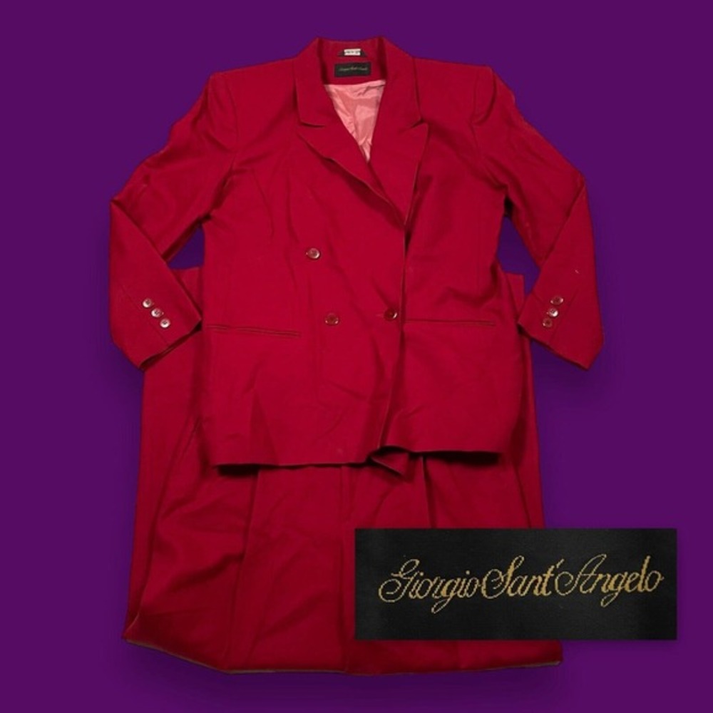 Giorgio Sant Angelo 2 Piece Suit‎ Womens 16 32x30 Solid Red Double Breasted